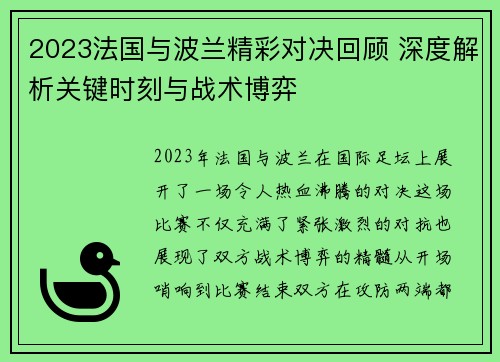 2023法国与波兰精彩对决回顾 深度解析关键时刻与战术博弈 2023法国与波兰精彩对决回顾 深度解析关键时刻与战术博弈