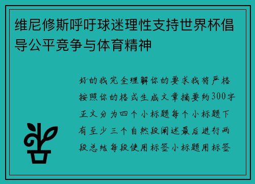 维尼修斯呼吁球迷理性支持世界杯倡导公平竞争与体育精神